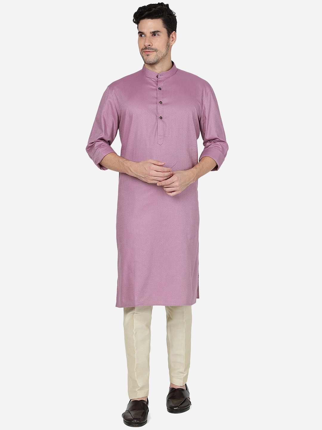 

Modi Kurta Striped Mandarin Collar Kurtas, Pink