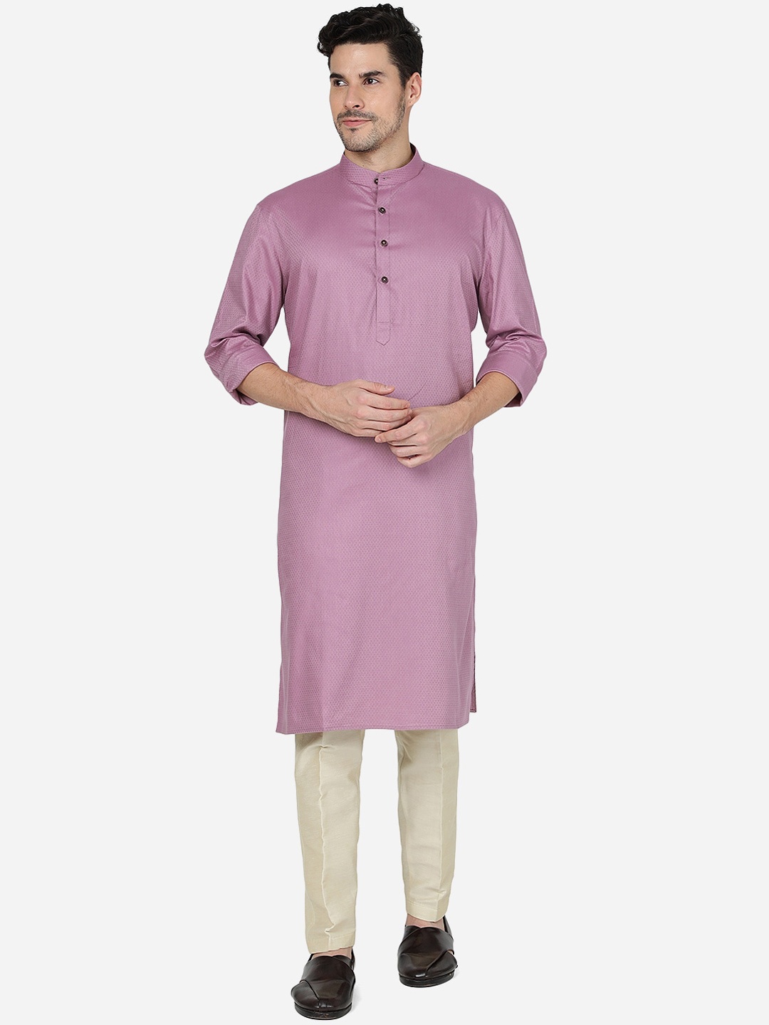 

Modi Kurta Ethnic Motifs Woven Design Mandarin Collar Kurtas, Pink