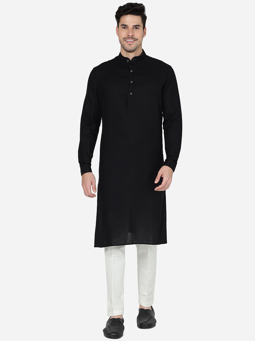 

Modi Kurta Mandarin Collar Regular Cotton Kurta, Black