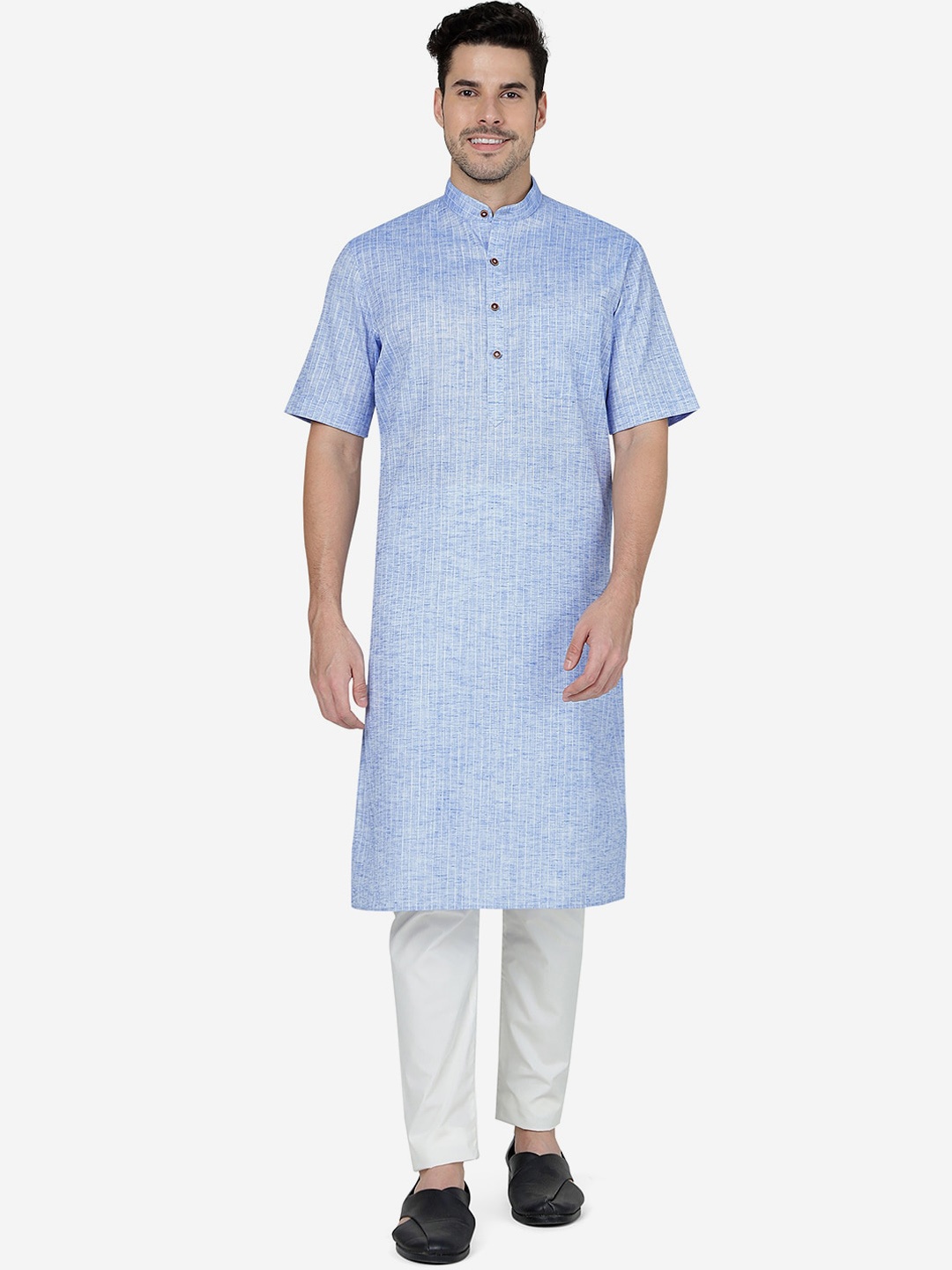 

Modi Kurta Striped Mandarin Collar Kurtas, Blue