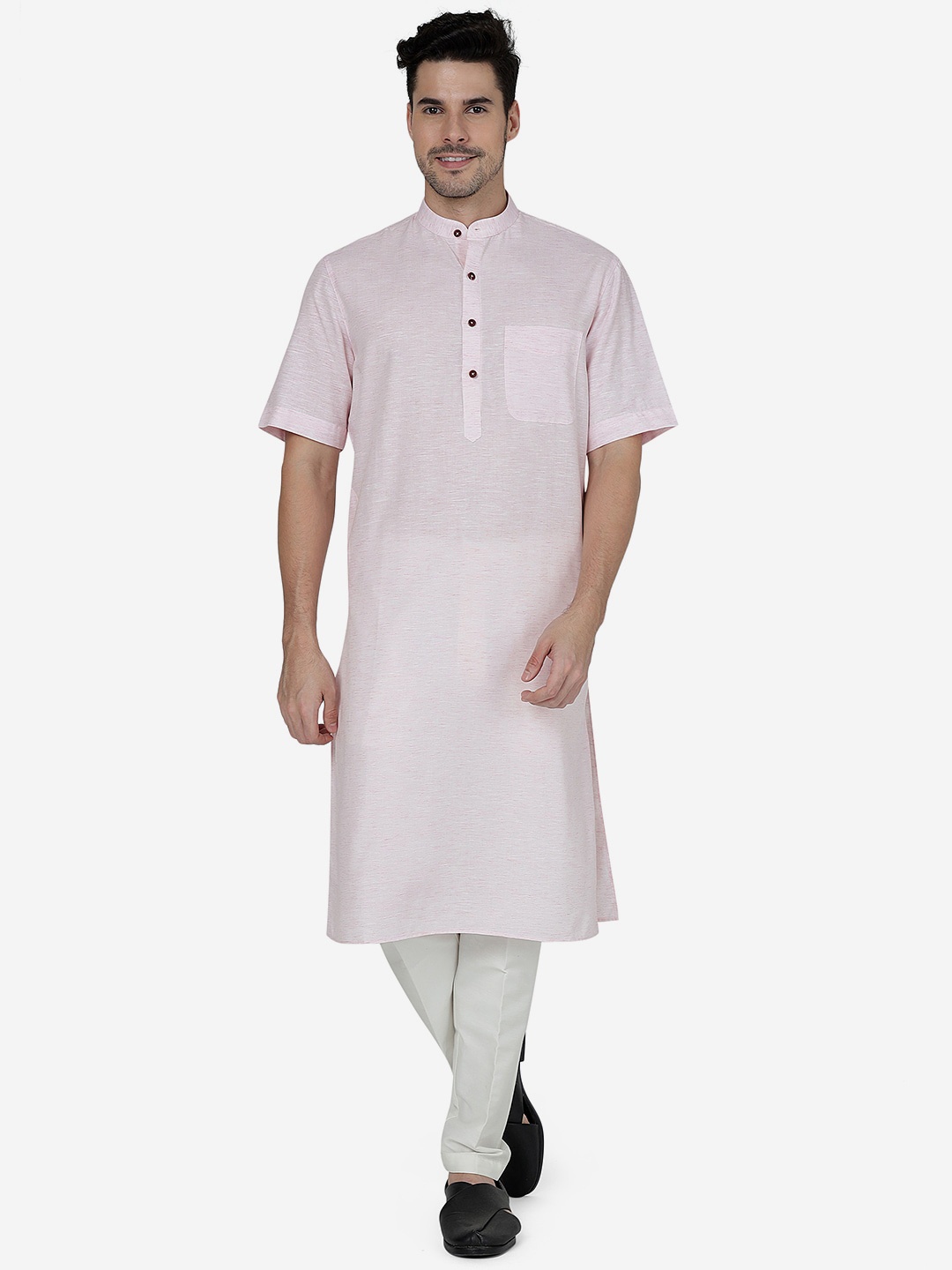 

Modi Kurta Mandarin Collar Cotton Straight Kurta, Pink