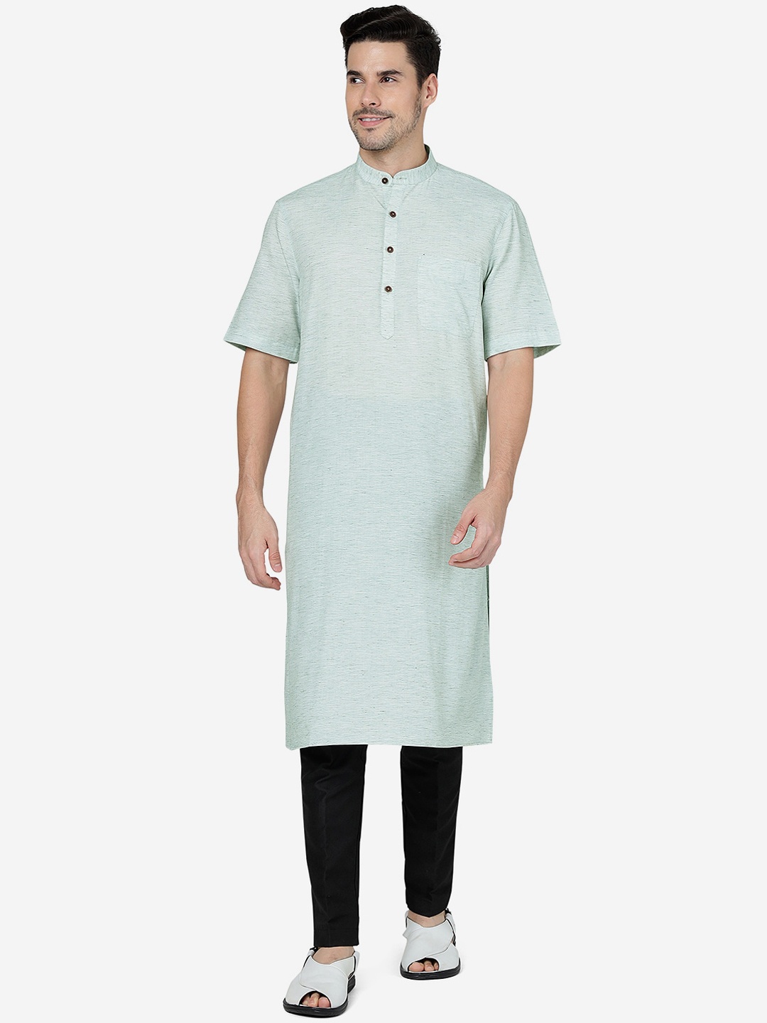 

Modi Kurta Striped Mandarin Collar Kurta, Green