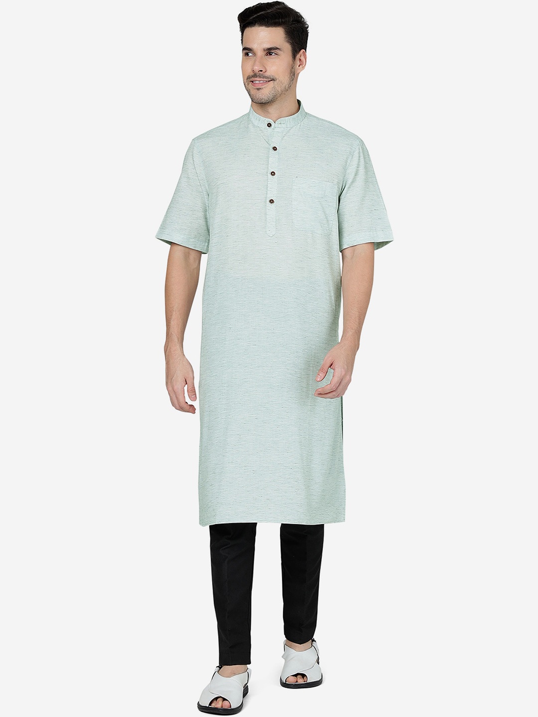 

Modi Kurta Mandarin Collar Short Straight Kurta, Green