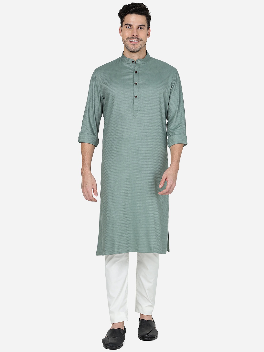 

Modi Kurta Woven Design Mandarin Collar Straight Kurtas, Green