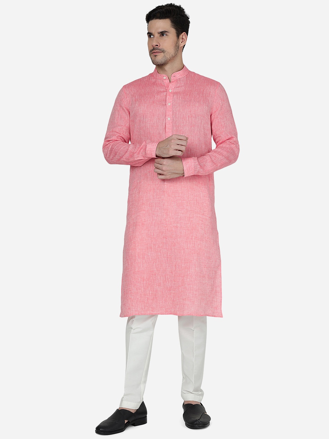 

Modi Kurta Mandarin Collar Linen Kurtas, Pink