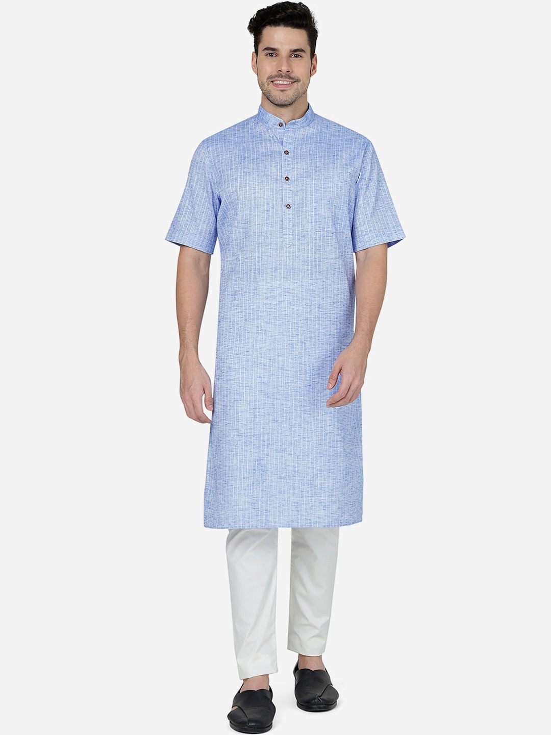 

Modi Kurta Band Collar Regular Straight Kurta, Blue