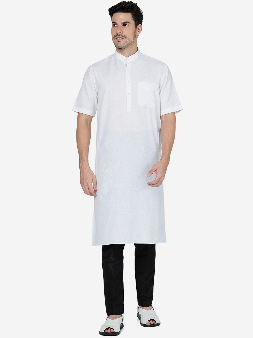 

Modi Kurta Mandarin Collar Pure Cotton Straight Kurta, White