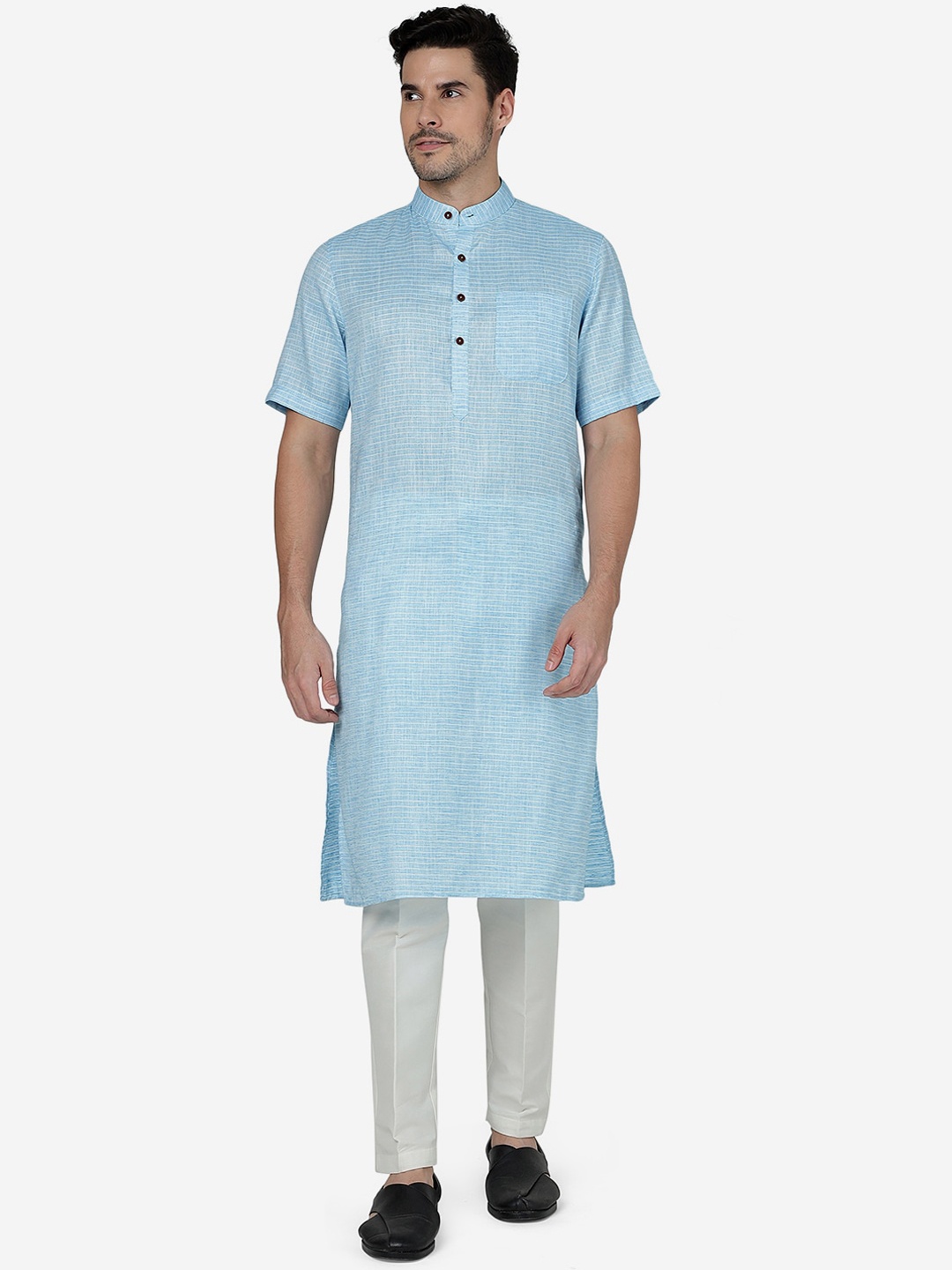 

Modi Kurta Striped Mandarin Collar Kurta, Blue