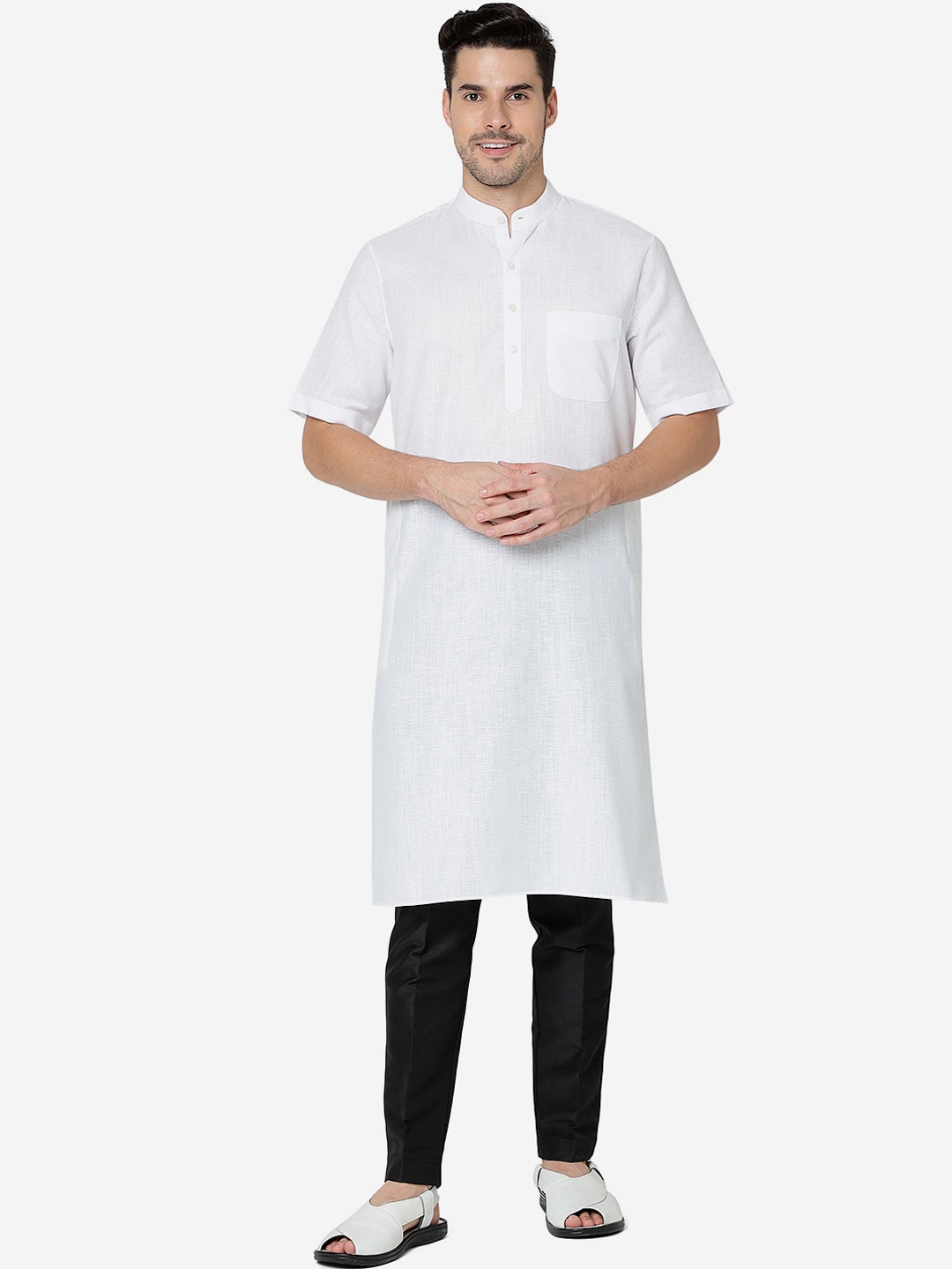 

Modi Kurta Band Collar Regular Straight Kurta, White