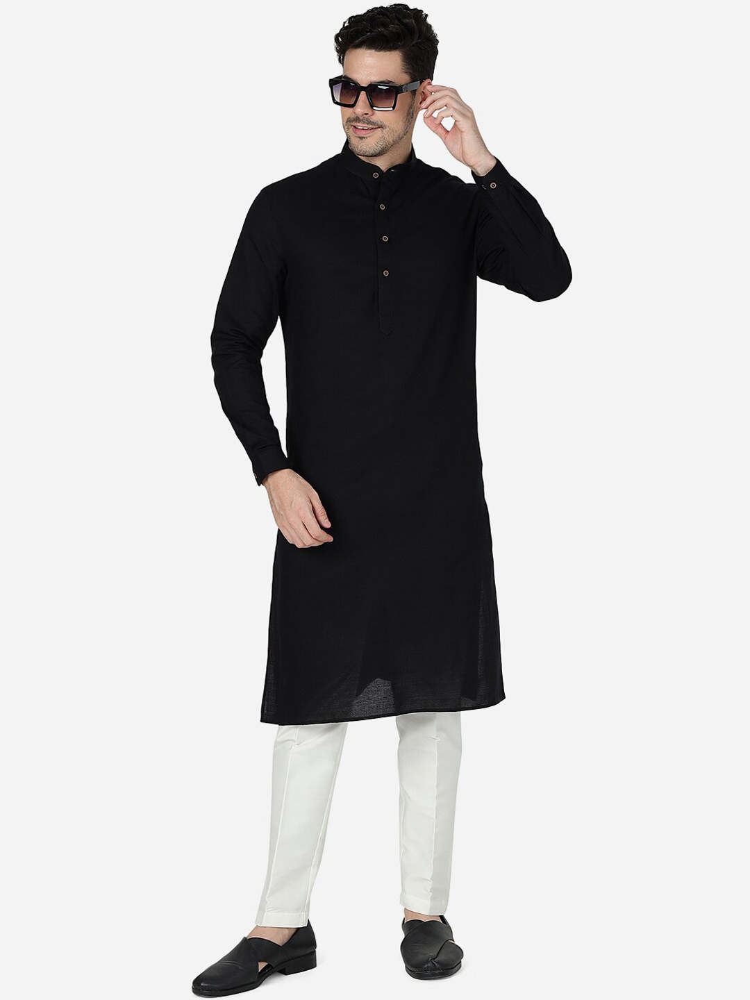 

Modi Kurta Mandarin Collar Cotton Straight Kurta, Black