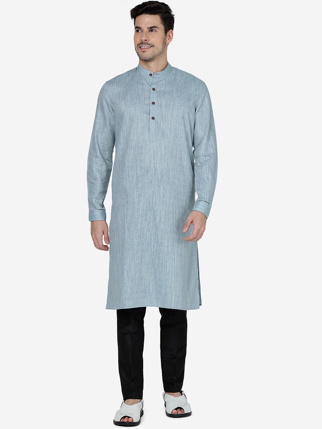 

Modi Kurta Band Collar Regular Straight Kurta, Grey