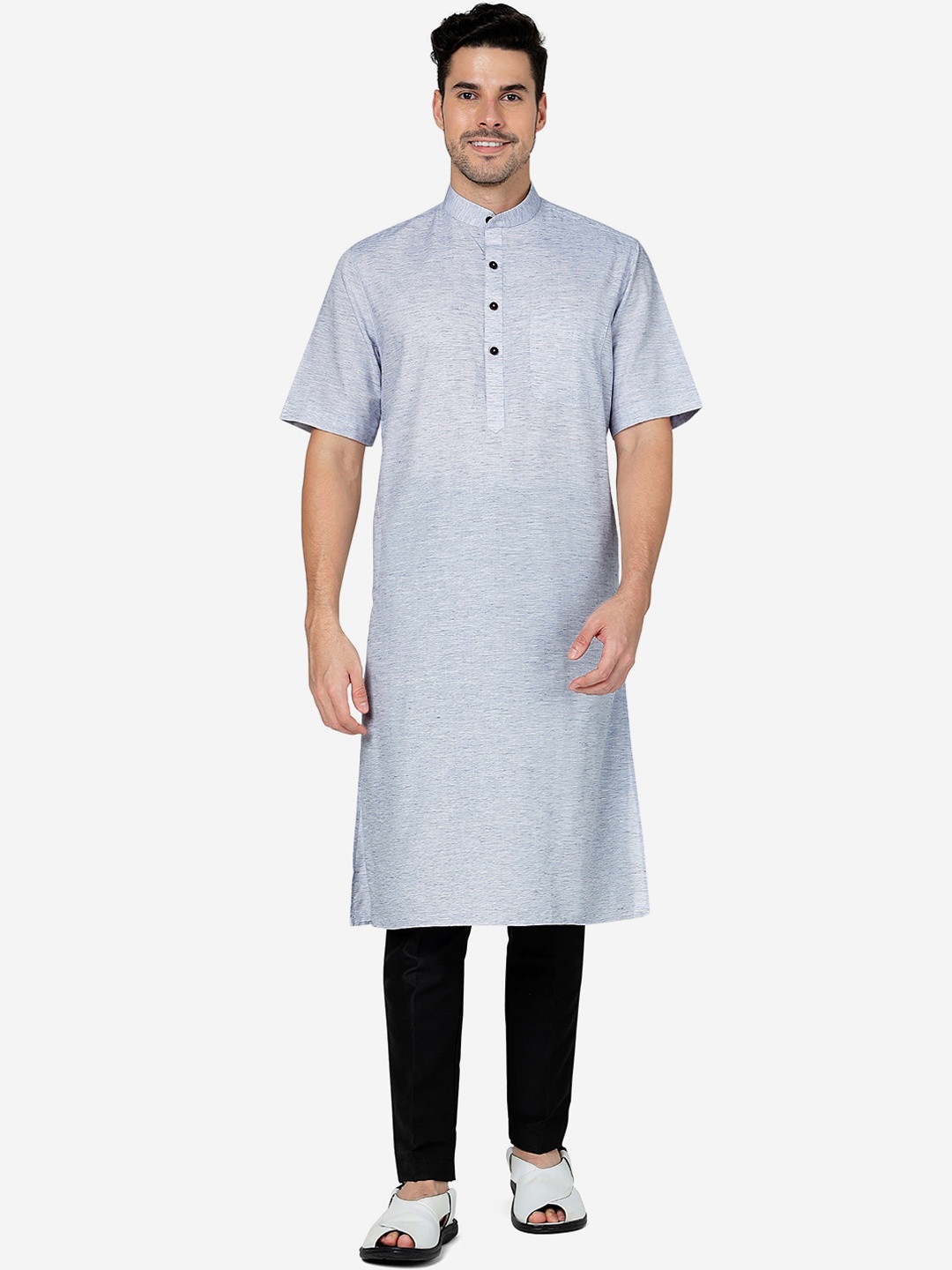 

Modi Kurta Striped Mandarin Collar Cotton Kurtas, Blue