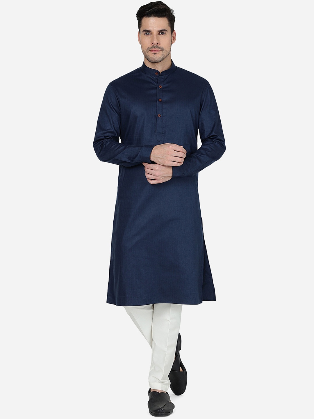 

Modi Kurta Woven Design Mandarin Collar Kurta, Blue