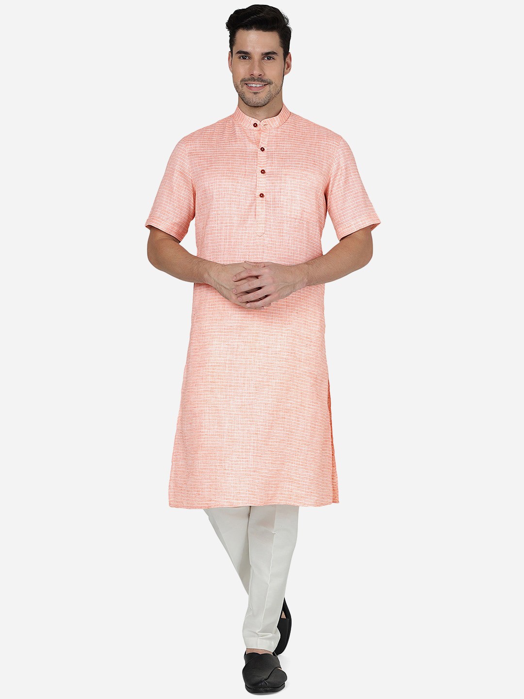 

Modi Kurta Striped Mandarin Collar Kurta, Orange