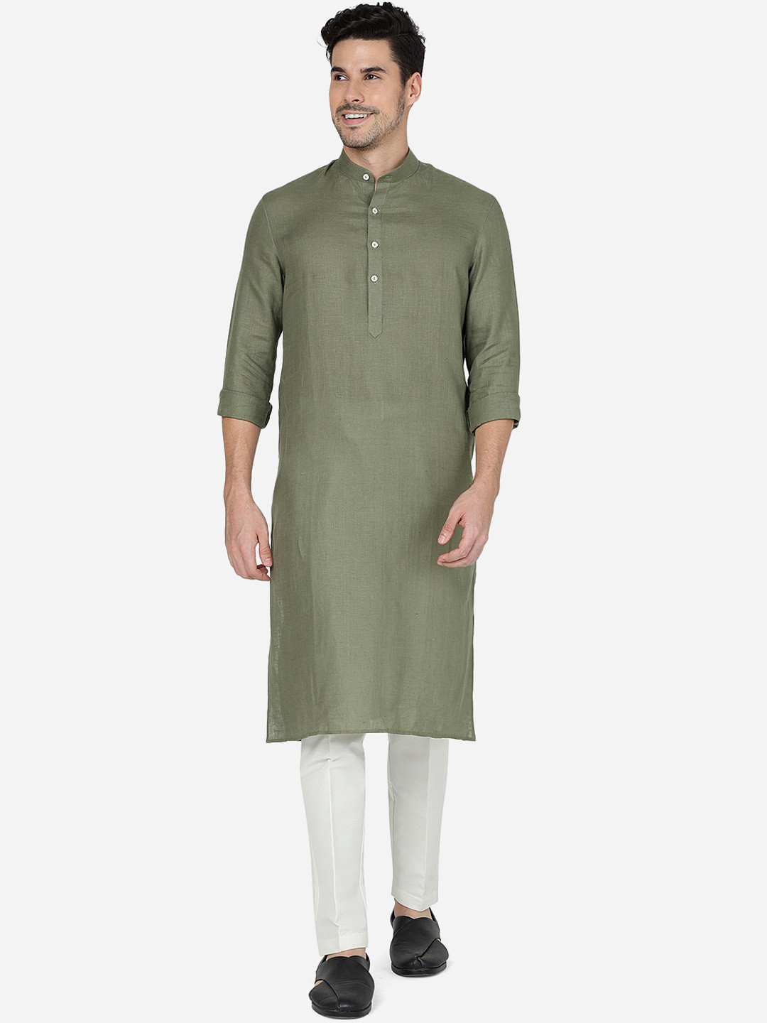 

Modi Kurta Band Collar Regular Straight Linen Kurta, Khaki