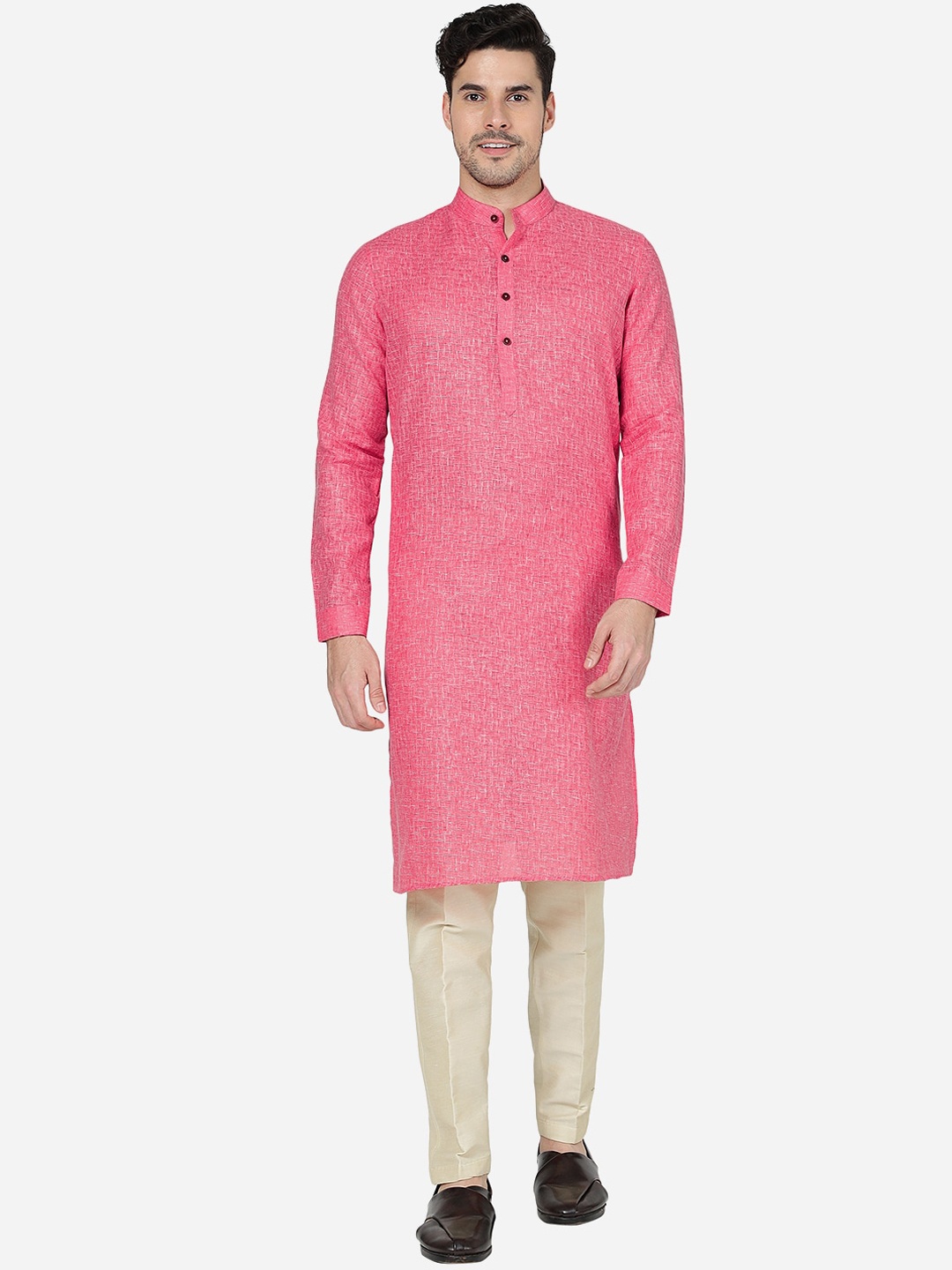 

Modi Kurta Woven Design Mandarin Collar Kurtas, Pink