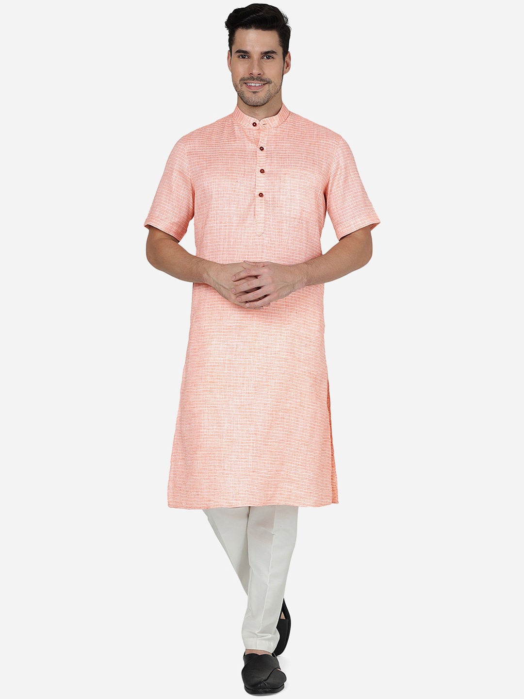 

Modi Kurta Striped Band Collar Kurtas, Orange