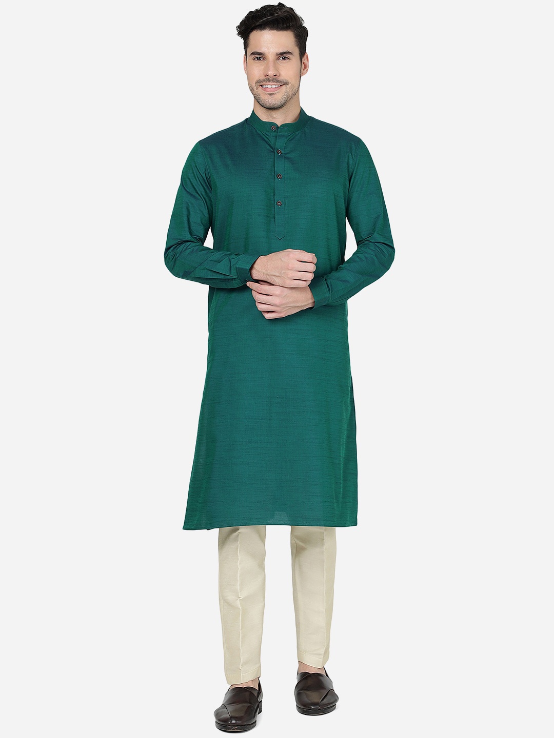 

Modi Kurta Mandarin Collar Long Straight Kurta, Green