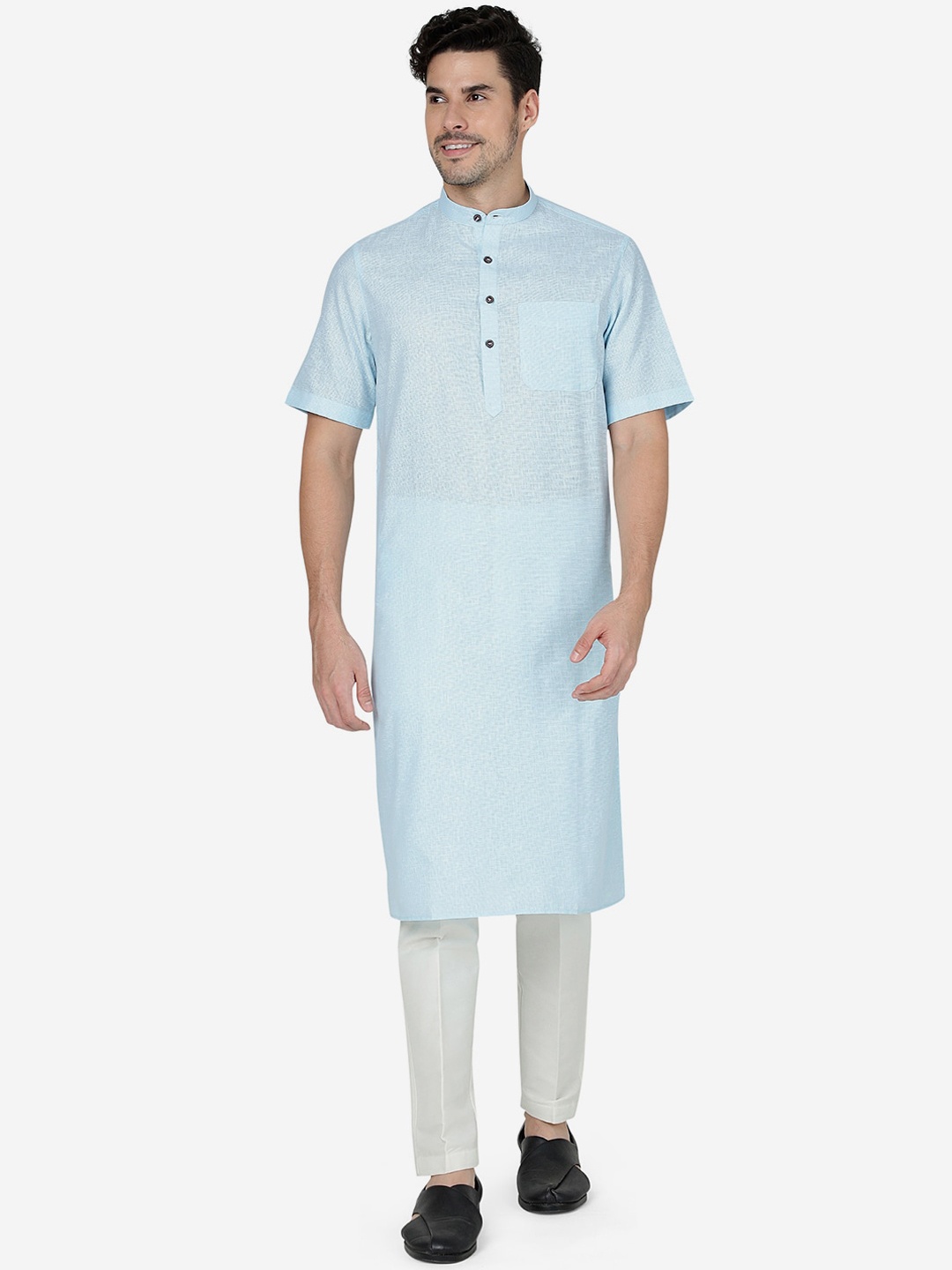 

Modi Kurta Striped Mandarin Collar Kurta, Blue