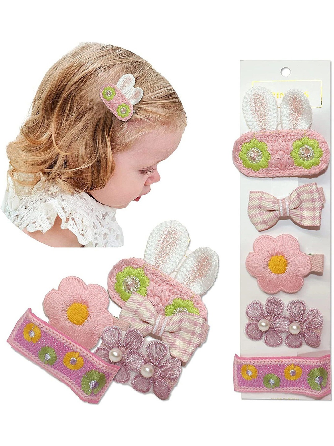 

VAGHBHATT Girls Set of 5 Alligator Hair Clips, Pink
