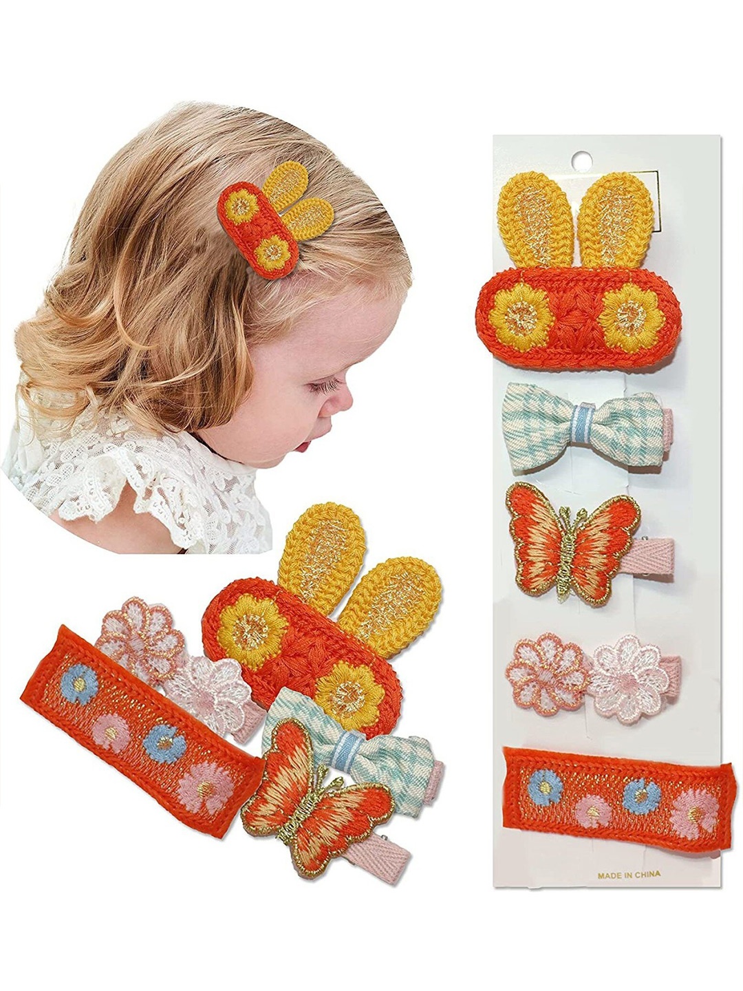 

VAGHBHATT Girls Set of 5 Alligator Hair Clips, Orange