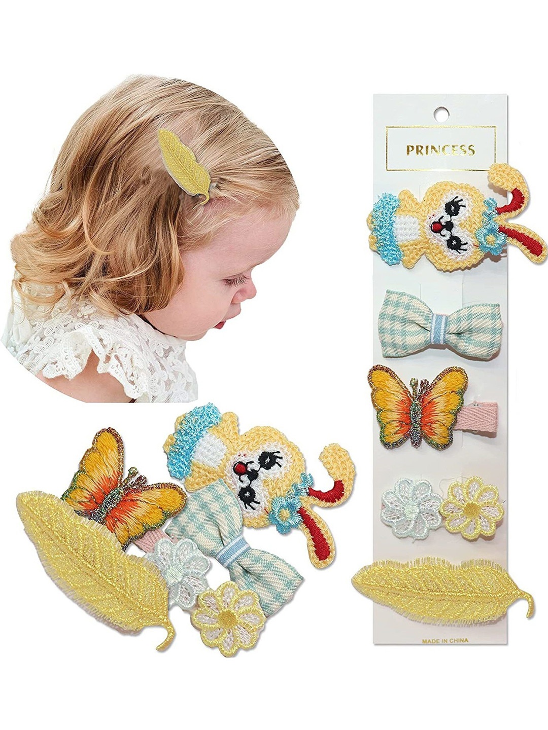 

VAGHBHATT Girls Set of 5 Alligator Hair Clips, Yellow