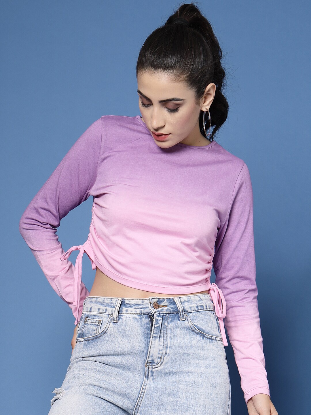 

Strong And Brave Ruched Cotton Fitted Crop Top, Purple