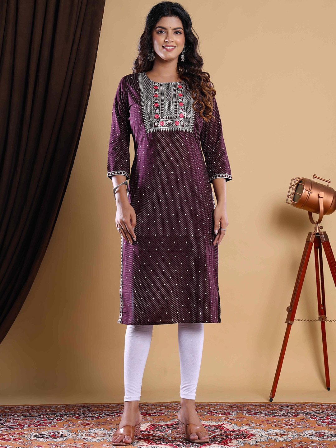 

RAISIN Ethnic Motifs Printed Sequinned Kurta, Purple