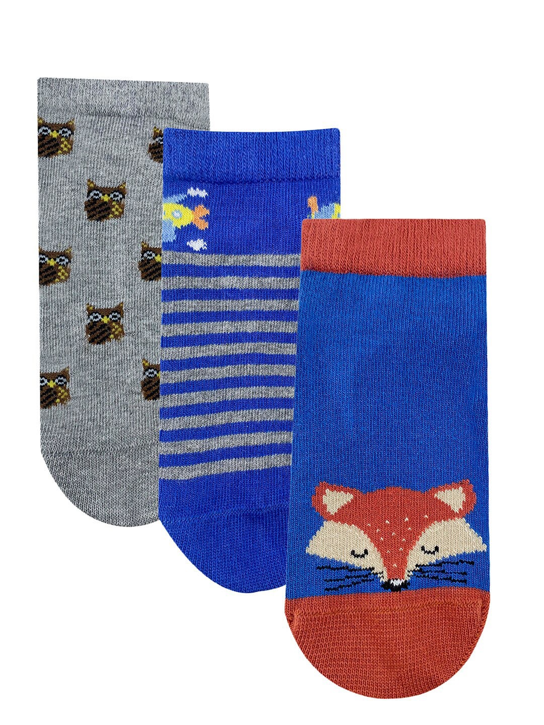 

Mint & Oak Kids Pack Of 3 Patterned Ankle Length Socks, Grey