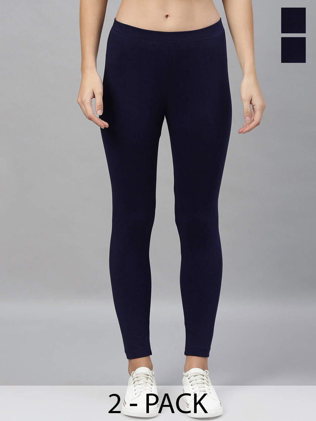

Kryptic Women Pack Of 2 Ankle Length Cotton Leggings, Navy blue