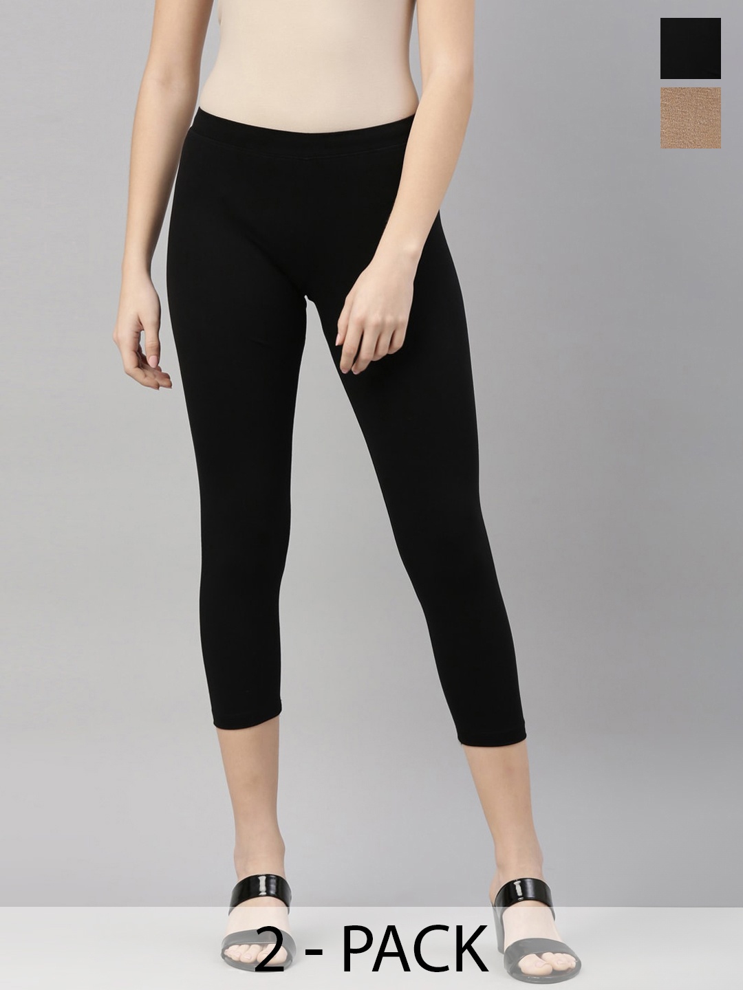 

Kryptic Pack Of 2 Three-Fourth Length Leggings, Black