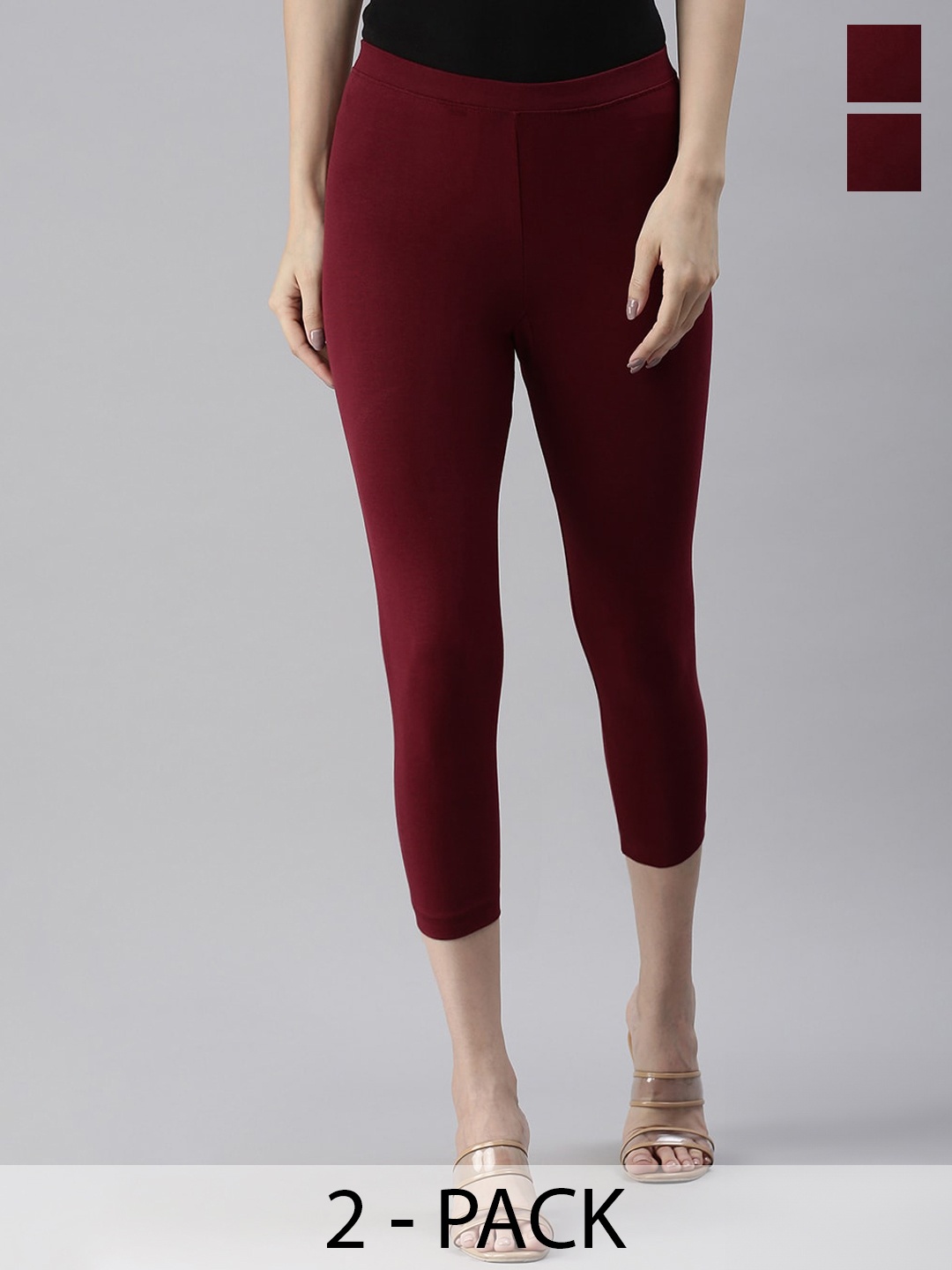 

Kryptic Pack Of 2 Three-Fourth Length Leggings, Maroon