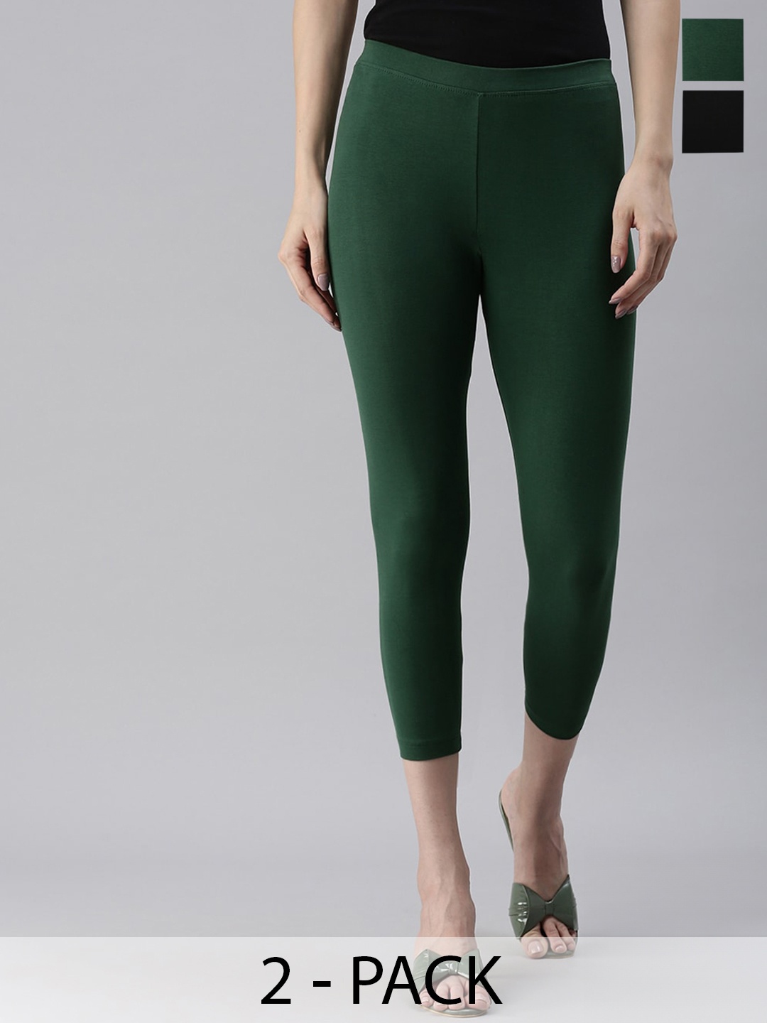 

Kryptic Pack Of 2 Three-Fourth Length Leggings, Black