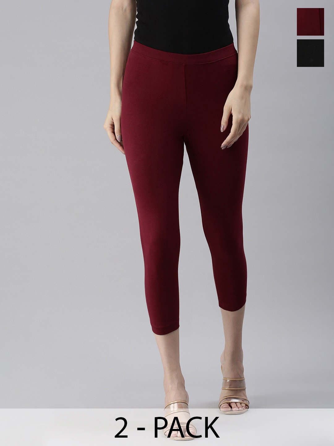 

Kryptic Pack Of 2 Three-Fourth Length Leggings, Maroon