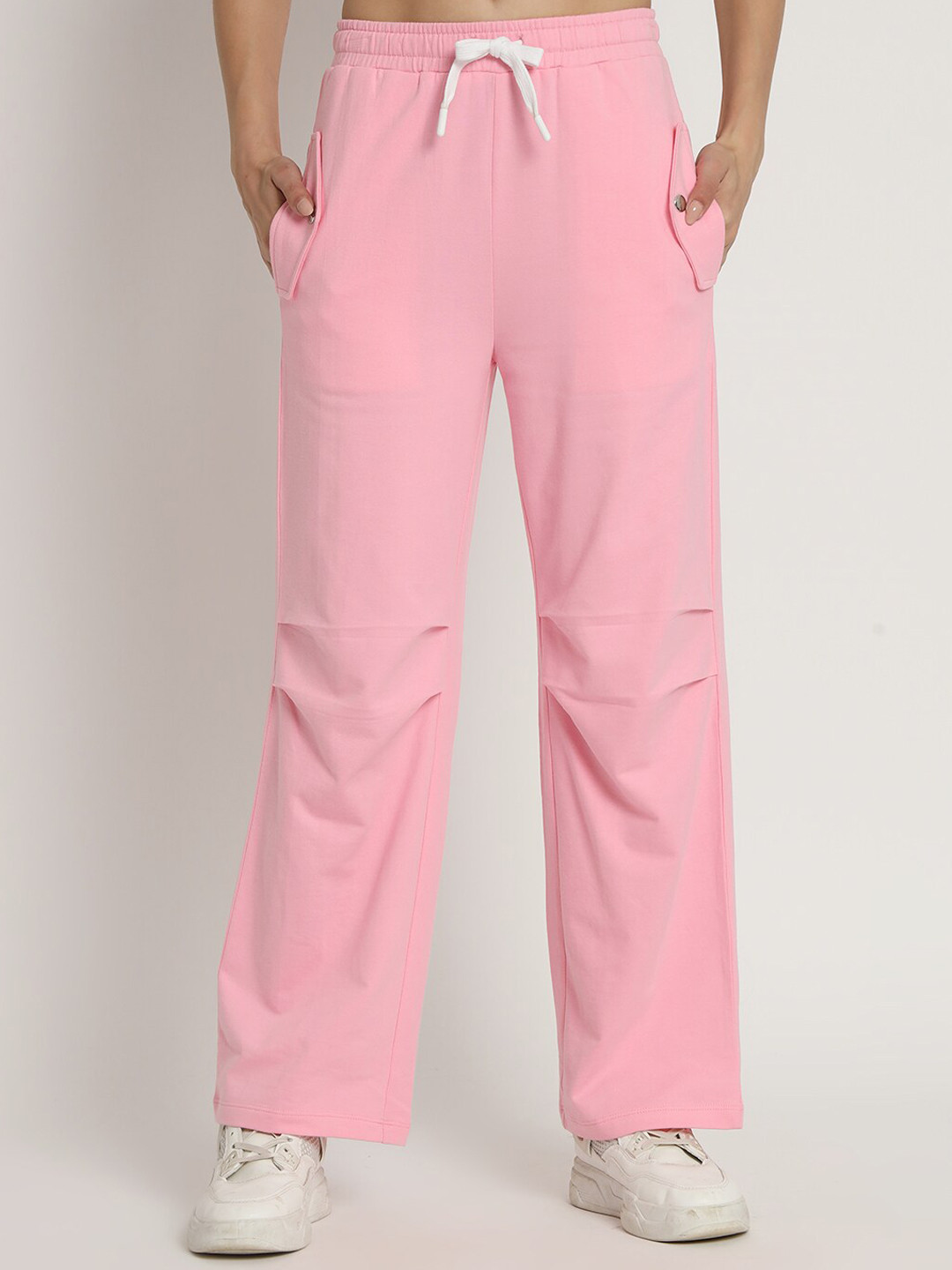 

VividArtsy Women Mid-Rise Relaxed Cotton Straight Fit Trousers, Pink