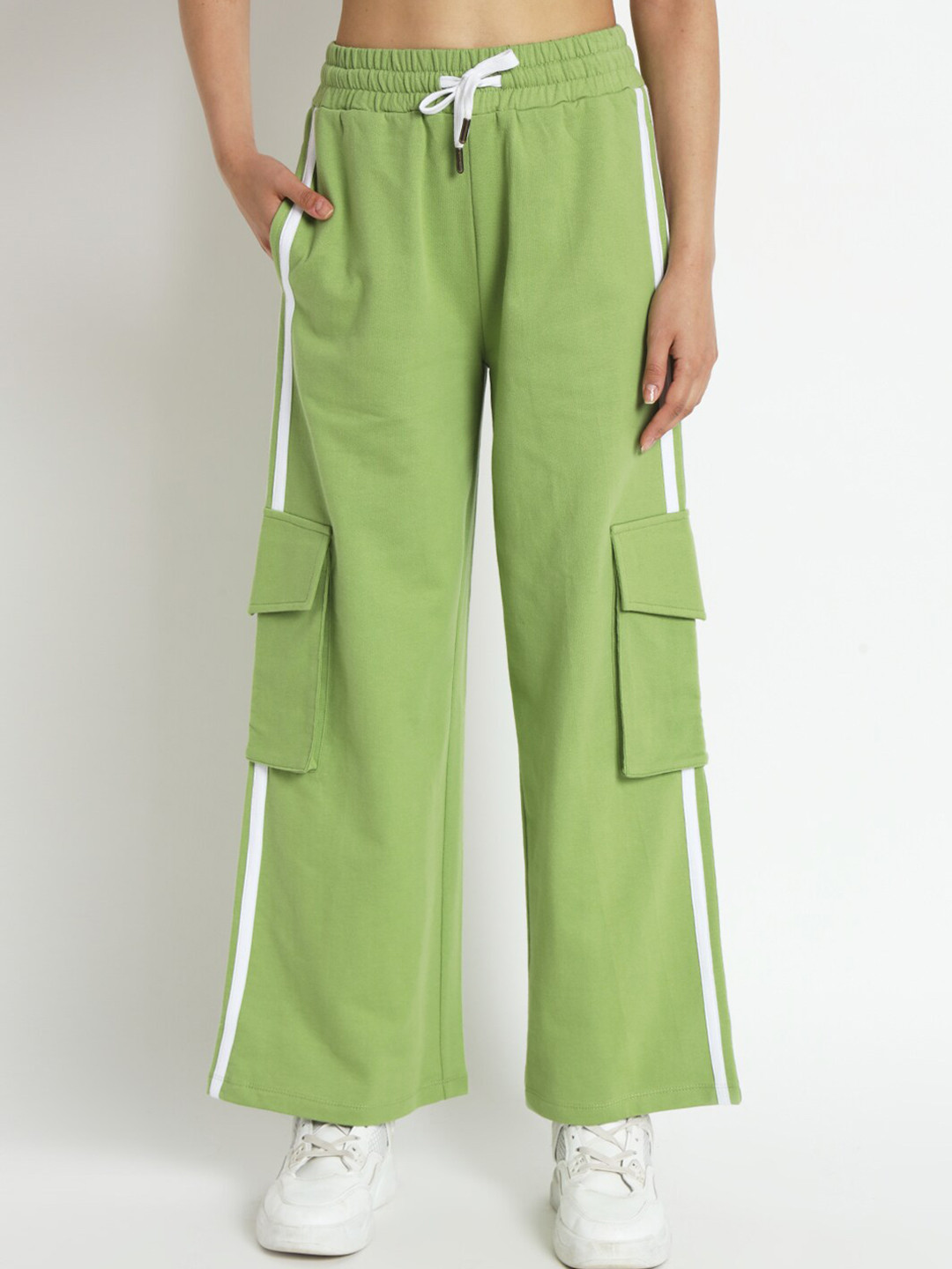 

VividArtsy Women Mid-Rise Relaxed Loose Fit Cotton Trousers, Green