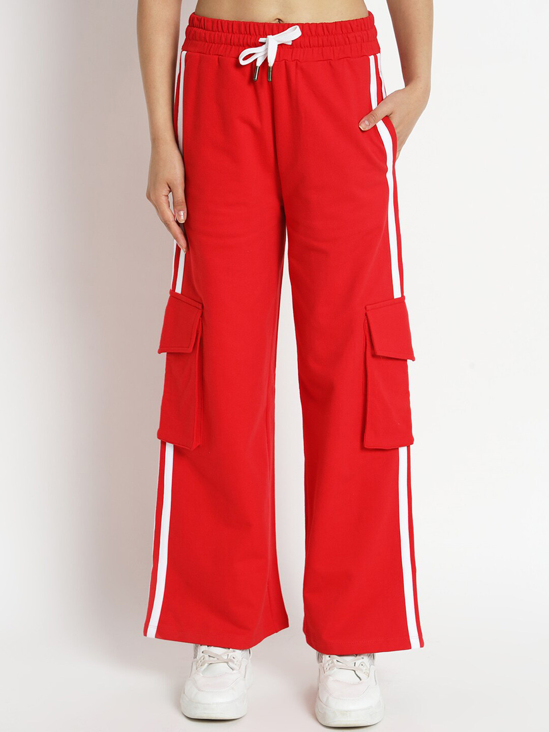 

VividArtsy Women Mid-Rise Cotton Relaxed Loose Fit Trousers, Red