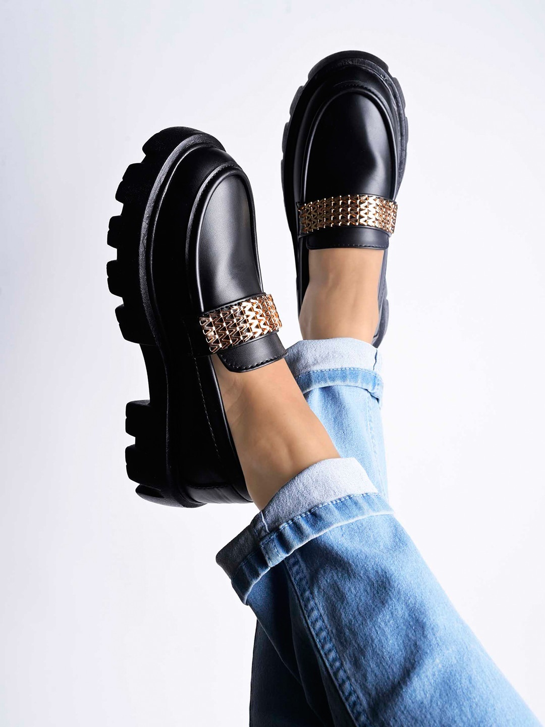 

Shoetopia Girls Embellished Heeled Lightweight Horsebit Loafers, Black