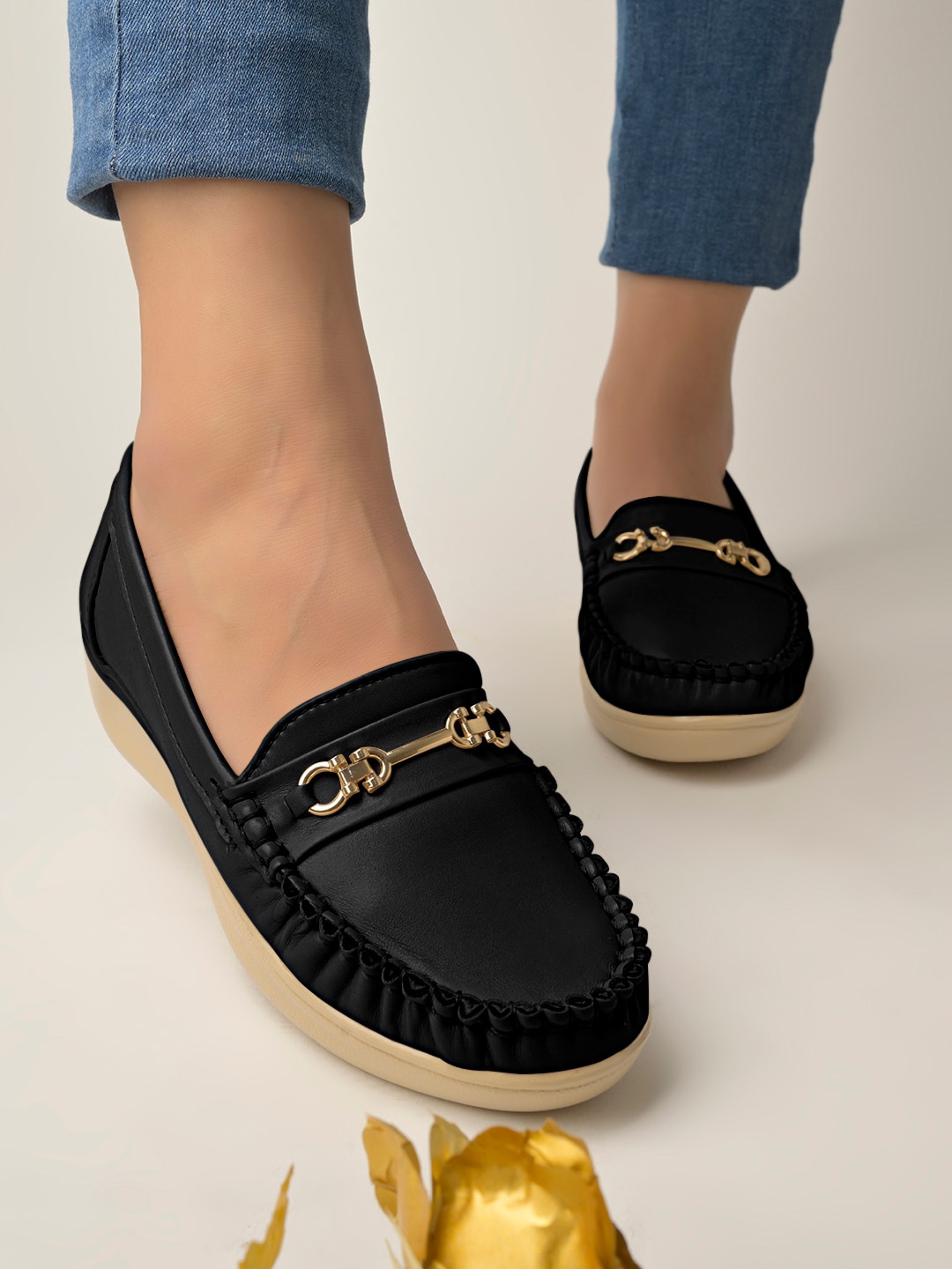 

Shoetopia Girls Lightweight Loafers With Bow Embellished, Black
