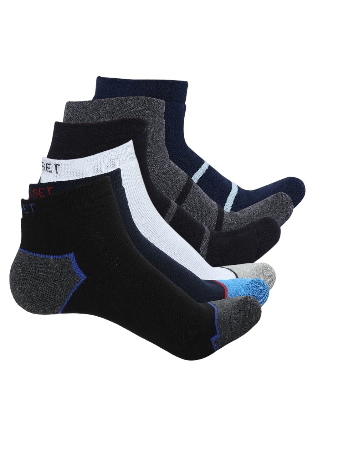 

CRUSSET Men Pack Of 6 Assorted Striped Cotton Ankle-Length Socks