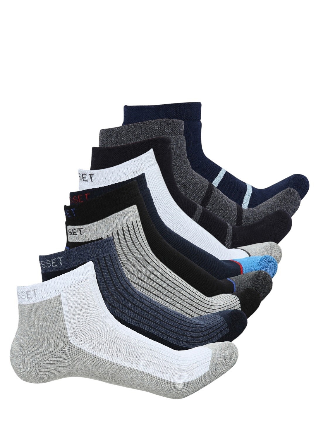 CRUSSET Men Pack Of 9 Striped Assorted Ankle Length Socks