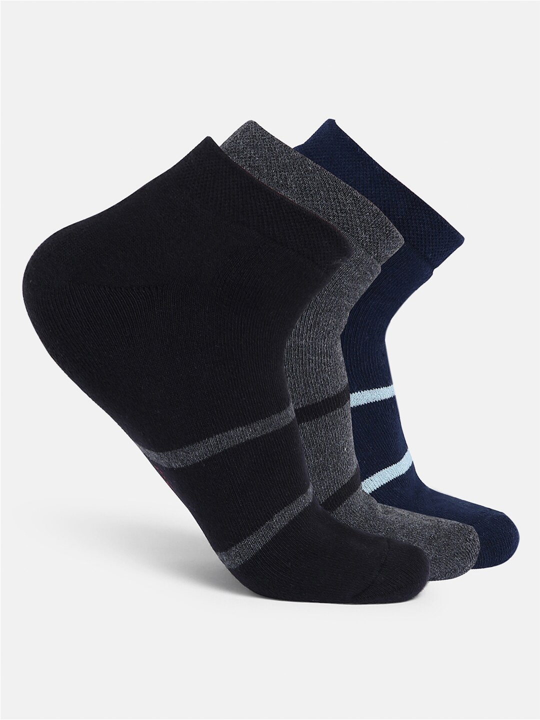 

CRUSSET Men Pack Of 3 Cotton Assorted Ankle-Length Socks