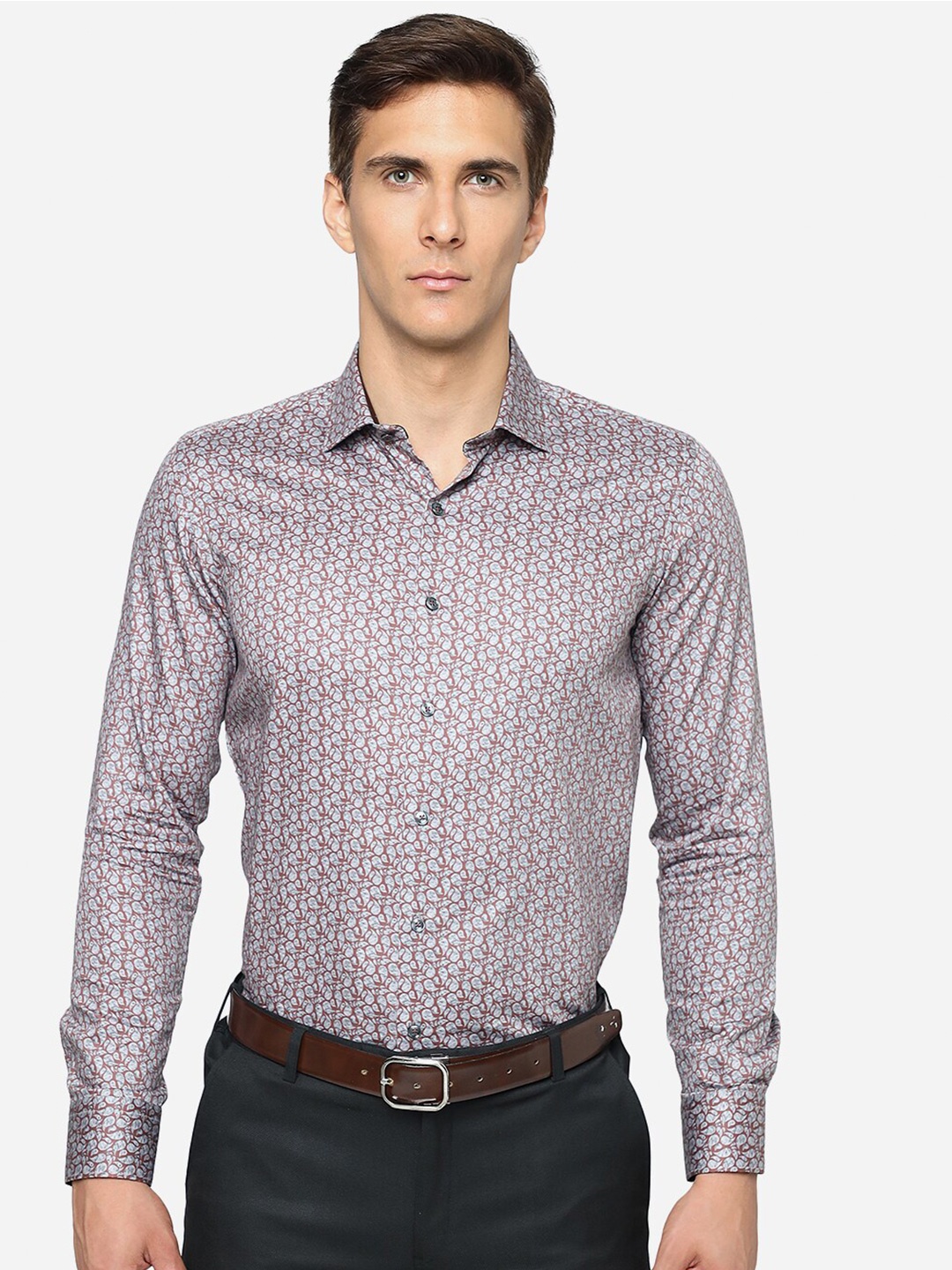 

JB STUDIO Slim Fit Micro Ditsy Printed Cotton Formal Shirt, Grey
