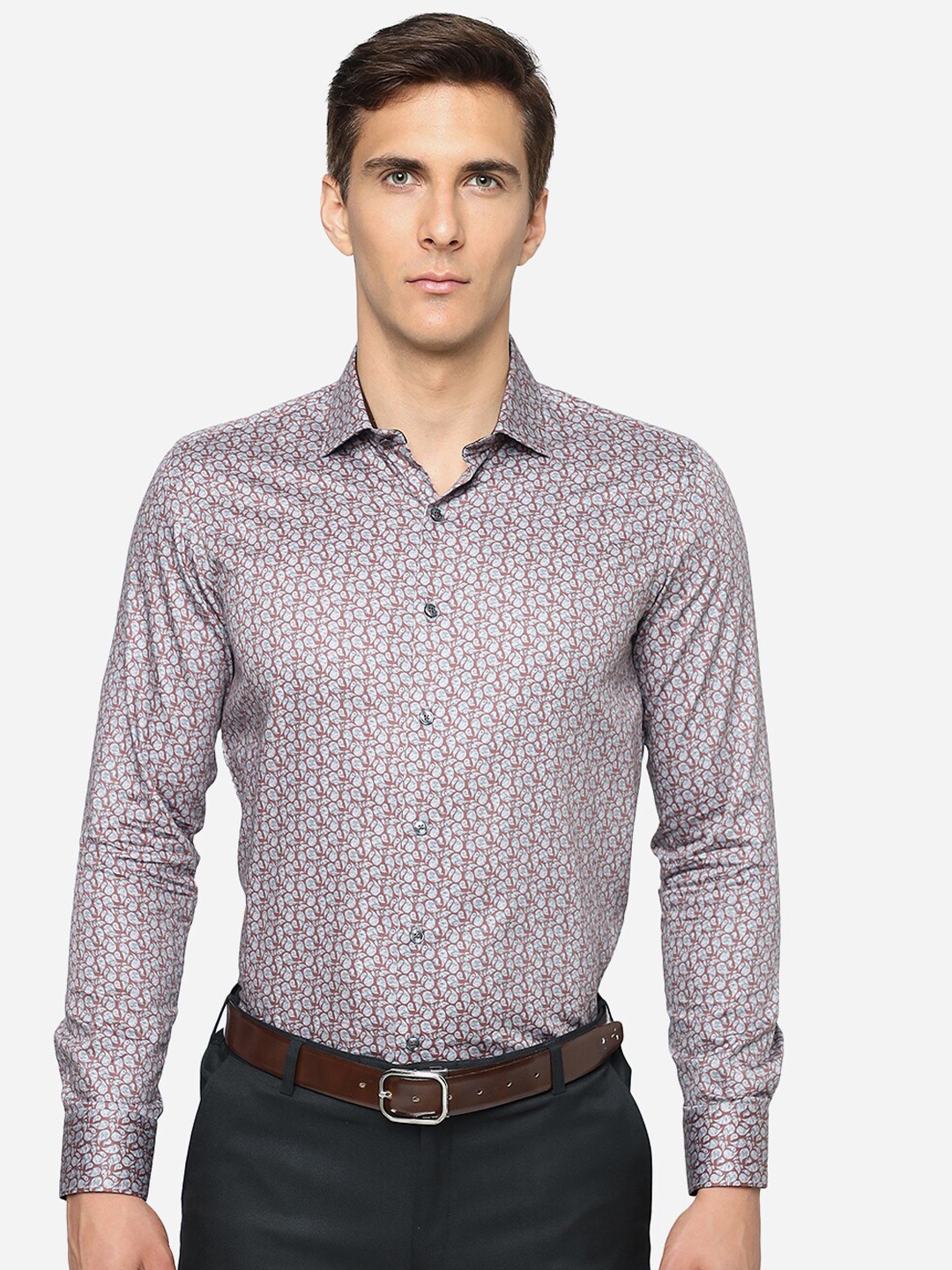 

JB STUDIO Slim Fit Micro Ditsy Printed Cotton Formal Shirt, Grey