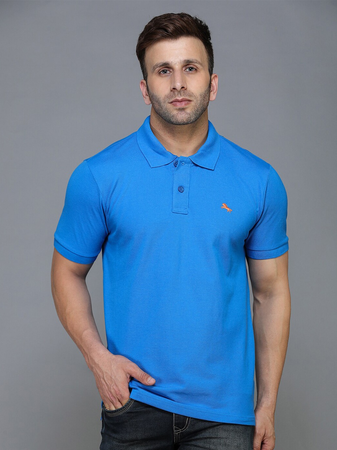 

TQS Polo Collar Regular Fit Cotton Casual T-shirt, Blue