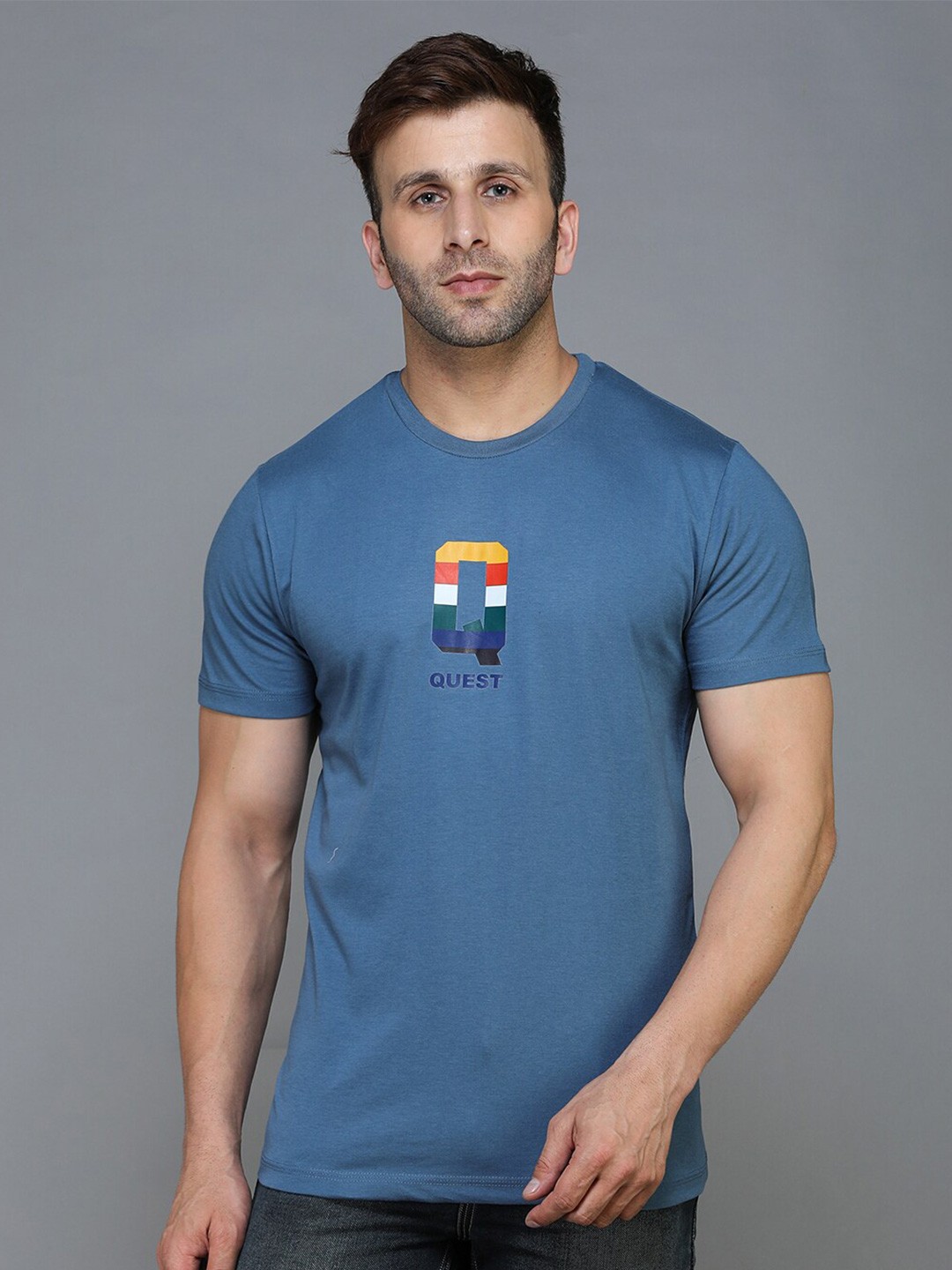 

TQS Typography Printed Regular Fit Pure Cotton Casual T-shirt, Blue