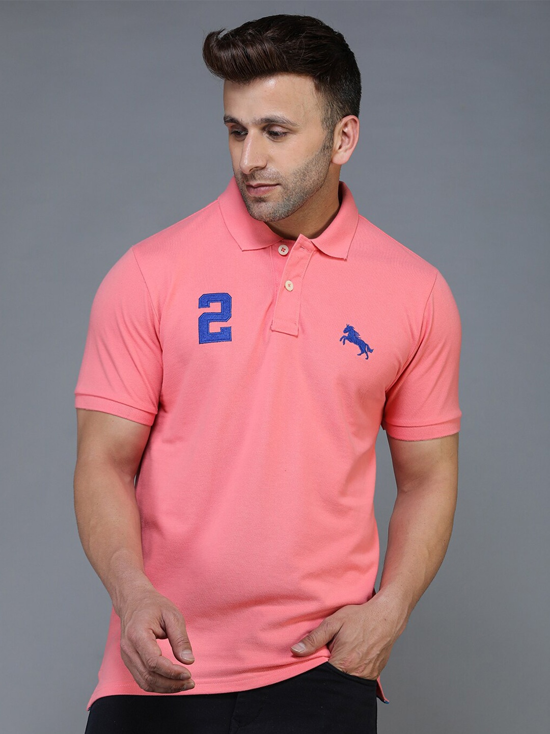 

TQS Polo Collar Regular Fit Cotton Casual T-shirt, Pink