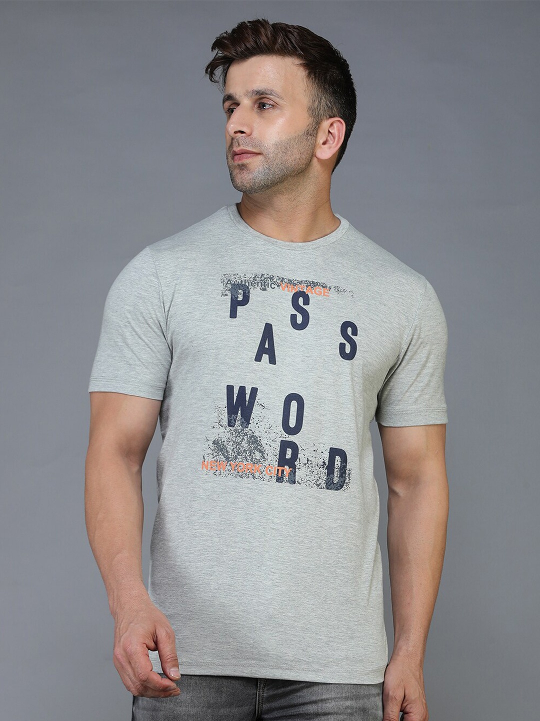 

TQS Typography Printed Regular Fit Round Neck Cotton Casual T-Shirt, Grey