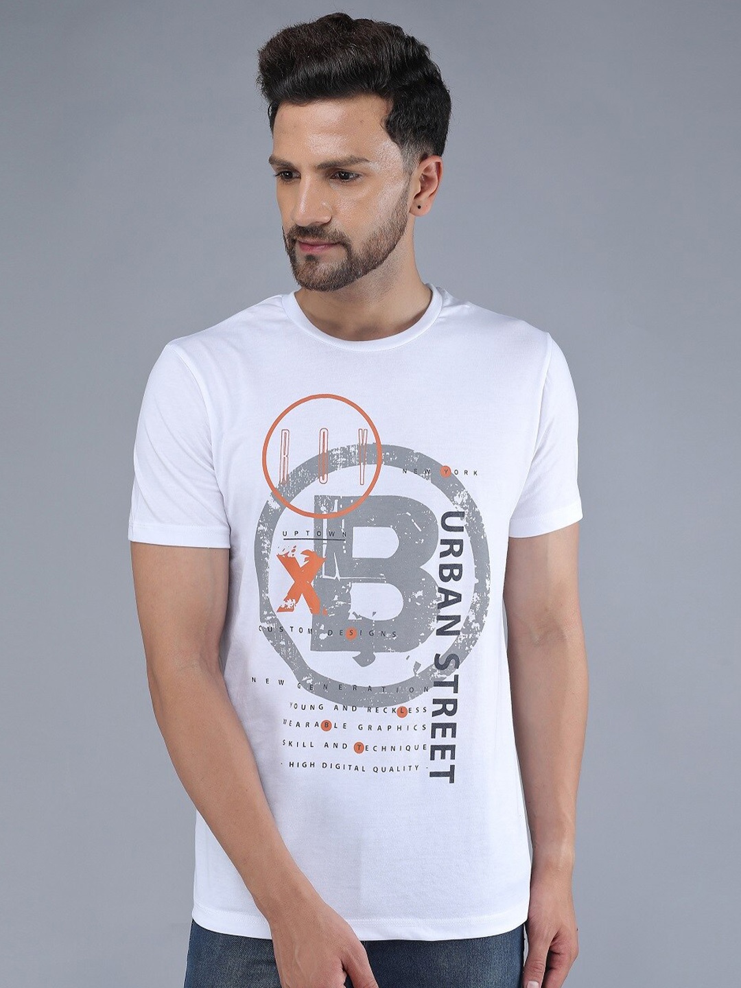 

TQS Typography Printed Slim Fit Pure Cotton Casual T-shirt, White