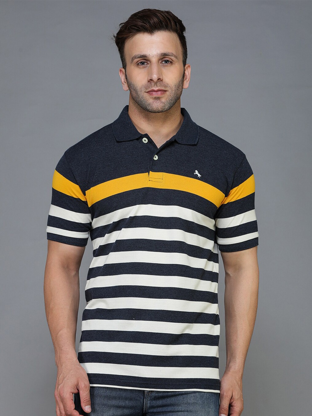 

TQS Striped Polo Collar Cotton T-shirt, Blue